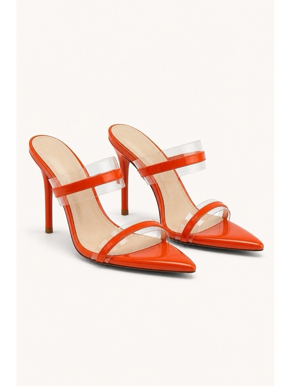 Orange Pointed Toe Sandals Stiletto Heels Transparent Straps US 11/EU 42 NWOB